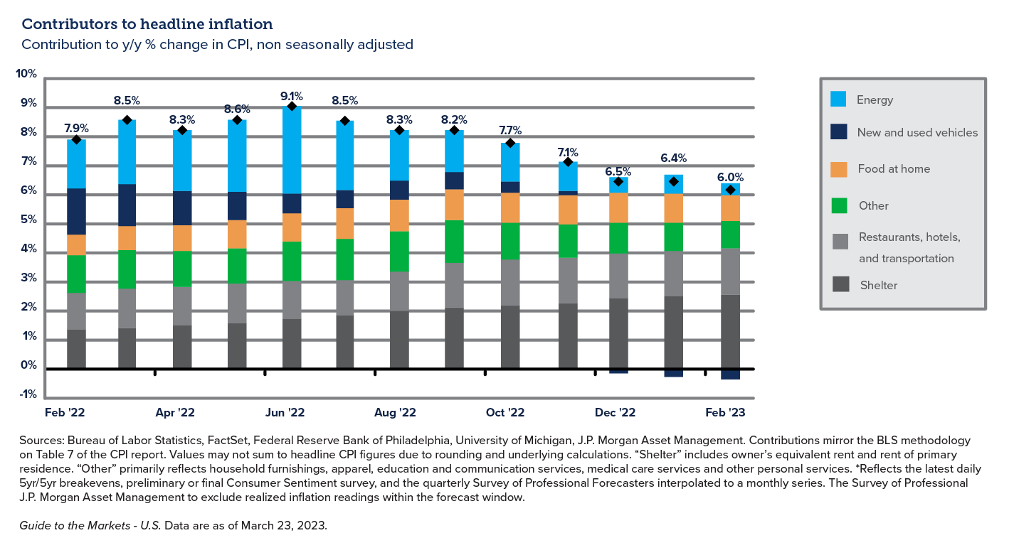 Graph showing the sectors contributing to inflation - Webster International 2023 Q1 Perspectives
