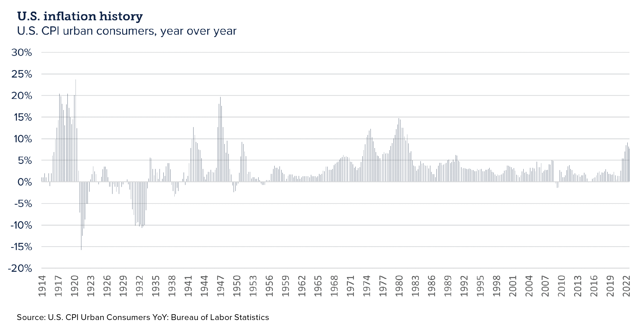 Chart showing theDublin inflation history year over year